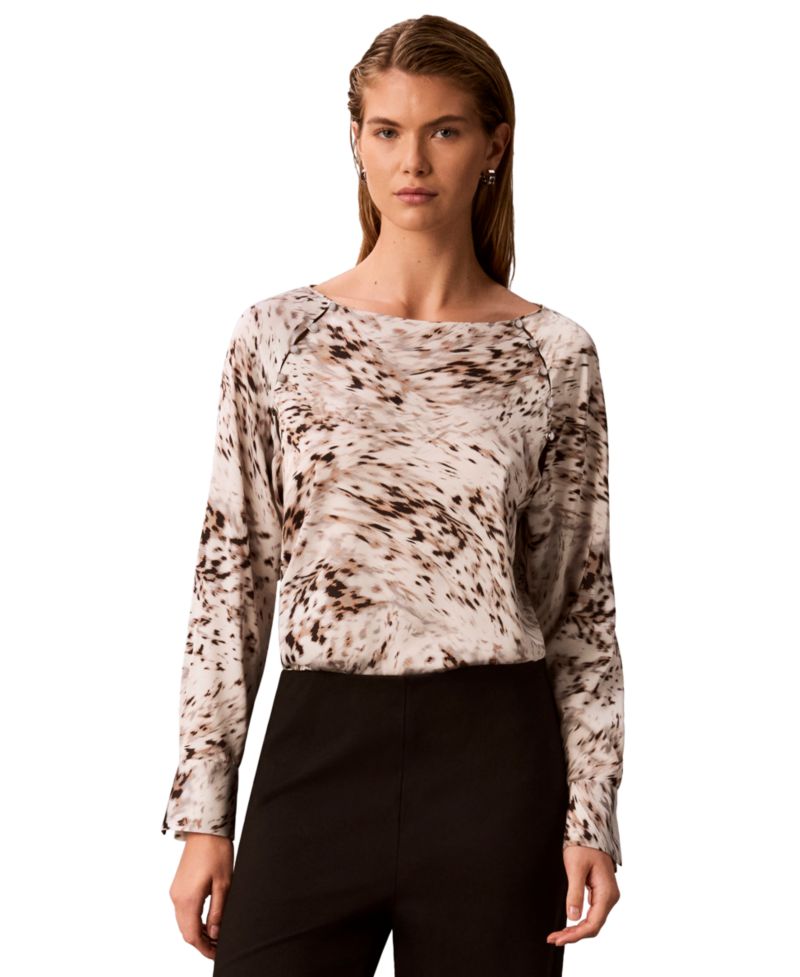 Petite Boat Neck Button-Front Long-Raglan-Sleeve Blouse