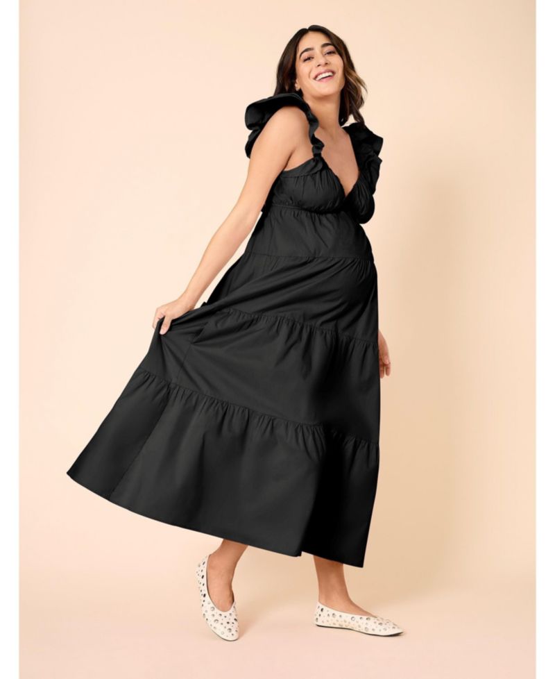 Women's Ruffle Sleeve Tie-Back Maxi Dress - Motherhood