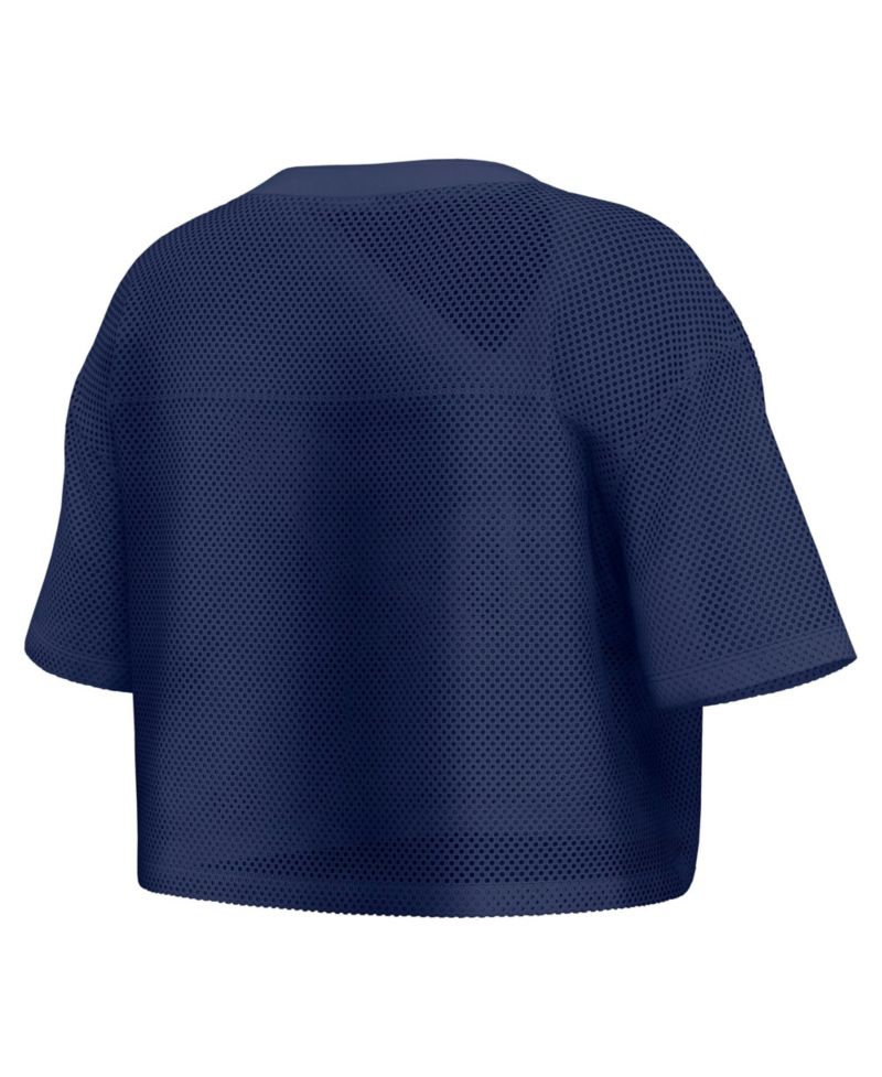 Women's Navy Dallas Cowboys Oversized Mesh Cropped V-Neck Jersey