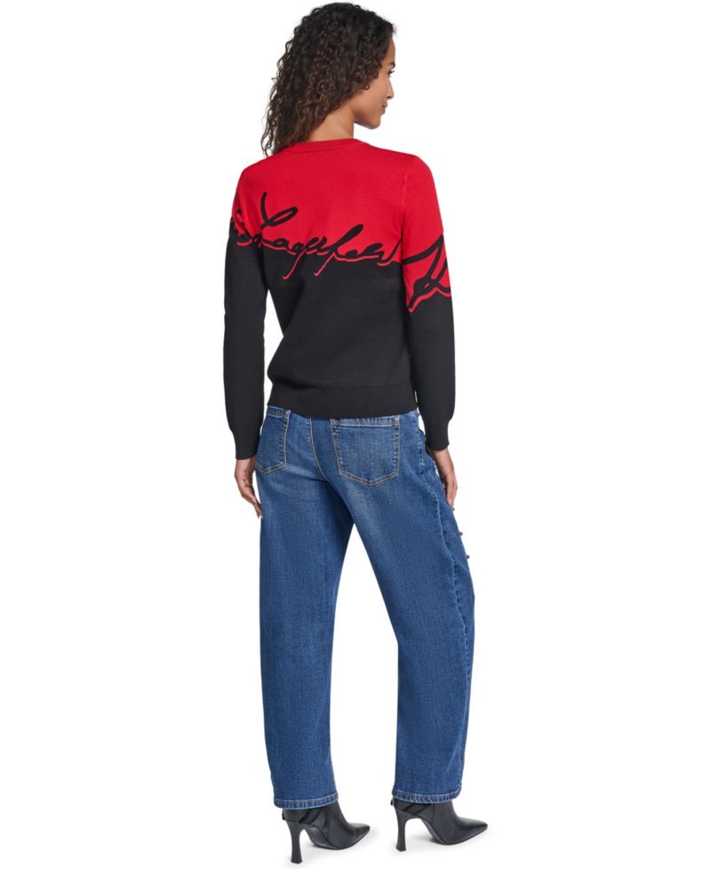 Women's Rhinestone-Logo Long-Sleeve Colorblock Sweater