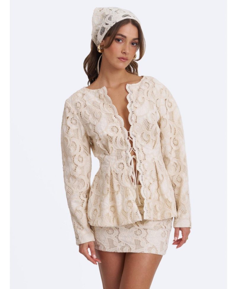 Women's Wenley Puff-Sleeve Lace Cinched-Waist Top