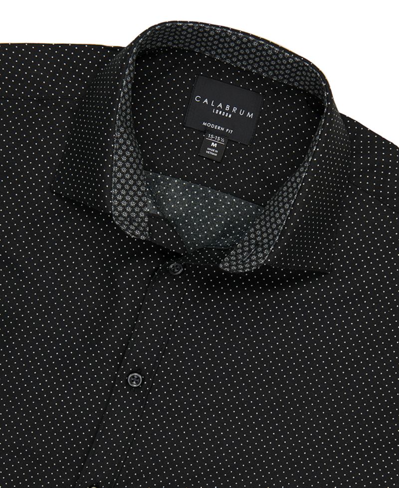 Men's Regular Fit Dot Print Wrinkle Free Performance Dress Shirt
