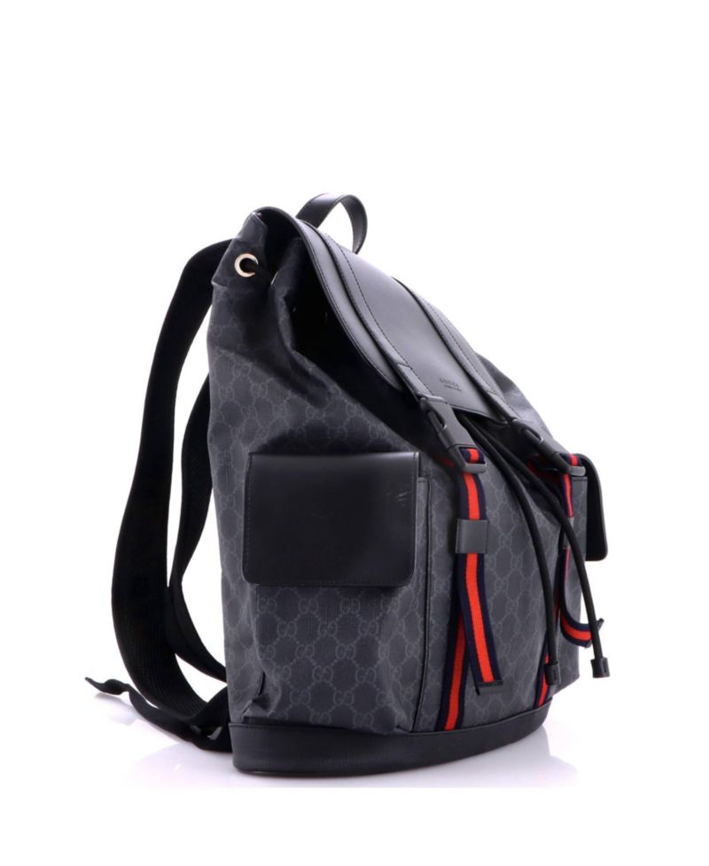 Large Double Pocket Buckle Backpack GG Coated Canvas
