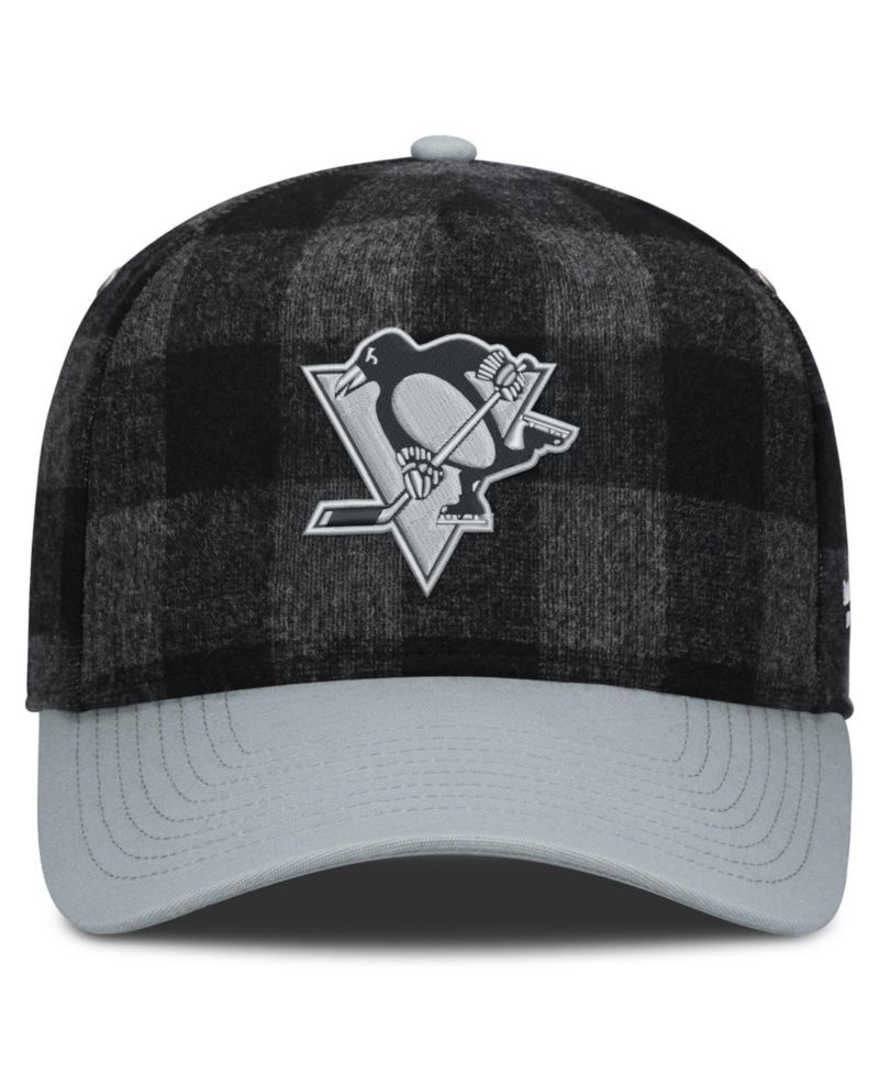 Men's Black/Gray Pittsburgh Penguins Huntsman Plaid A-Frame Adjustable Hat