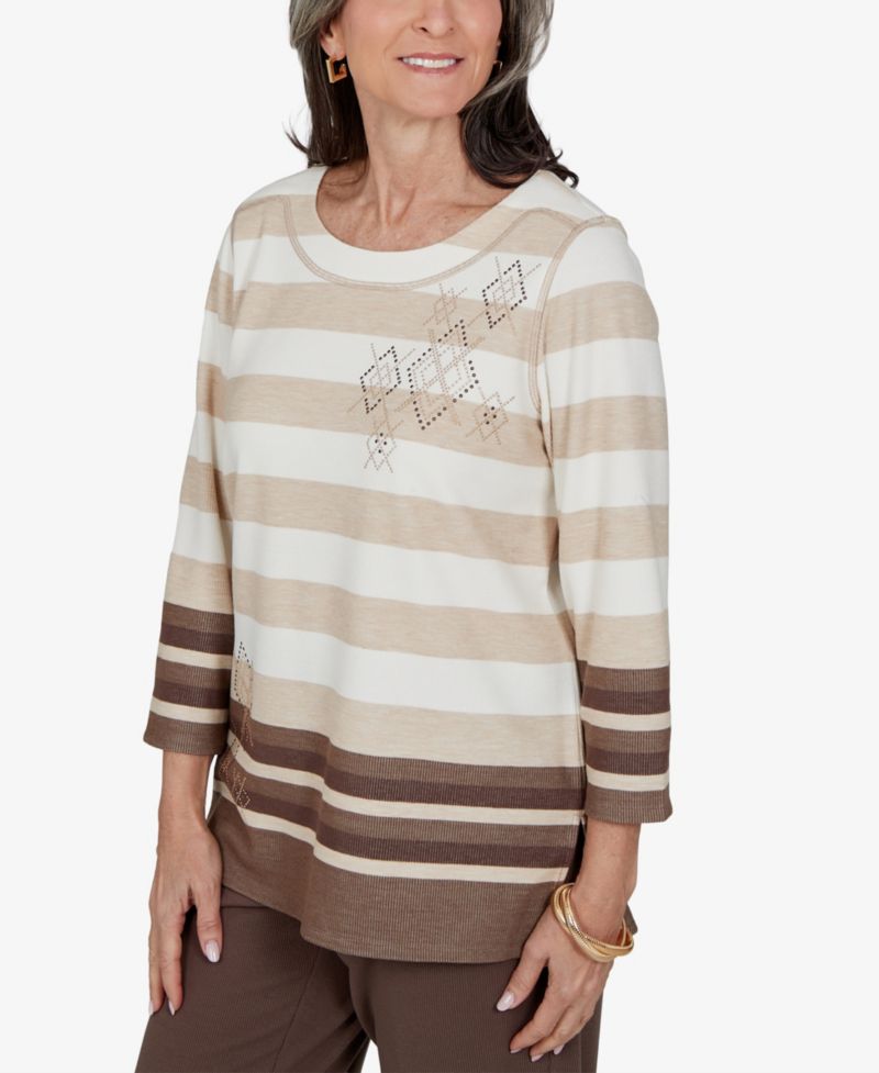 Petite Striped 3/4-Sleeve Top
