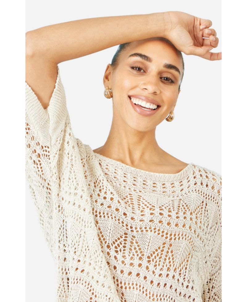 Women's Cotton Mix Relaxed Fit Pointelle Jumper