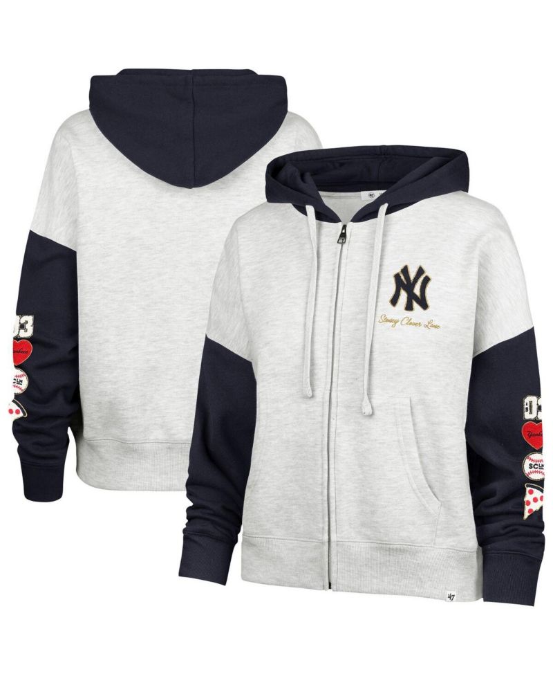 Stoney Clover Lane X Women's Heather Gray/Navy New York Yankees Color Block Full-Zip Hoodie
