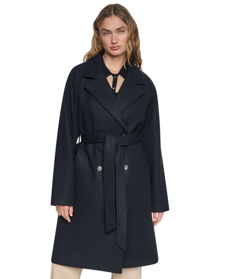 Women's Double-Breasted Belted Notch Collar Coat