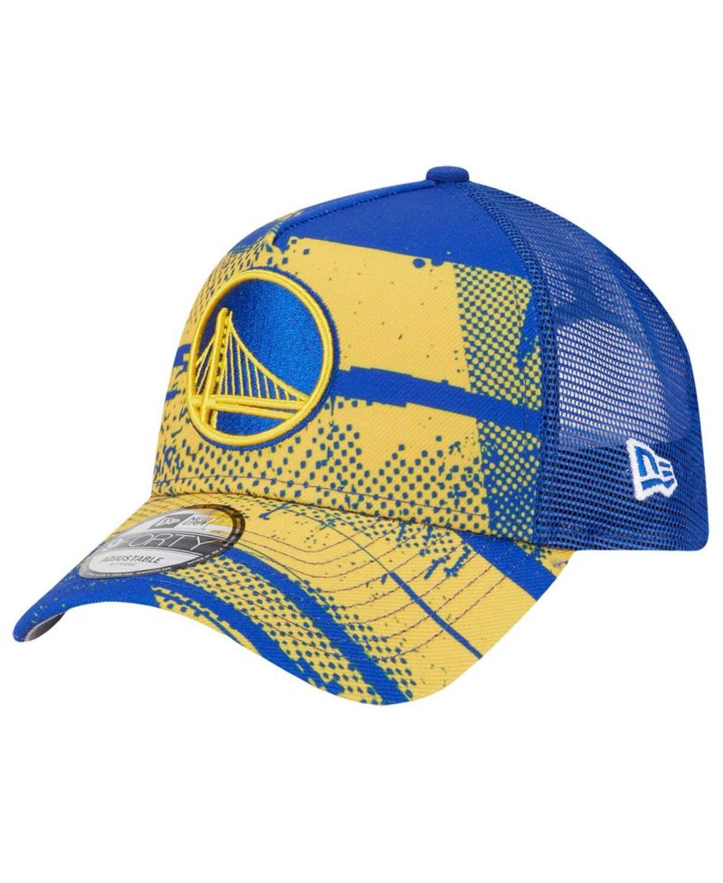 Men's Royal/Gold Golden State Warriors Tip Off A-Frame Trucker 9FORTY Adjustable Hat