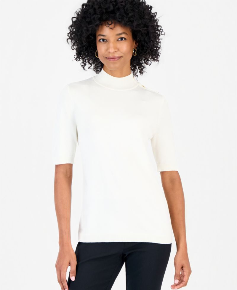 Women's Mock-Neck Short-Sleeve Sweater