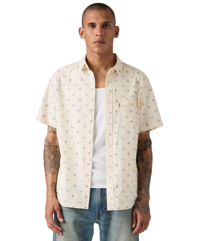 Men's Point Collar Short-Sleeve Regular-Fit Cotton Shirt
