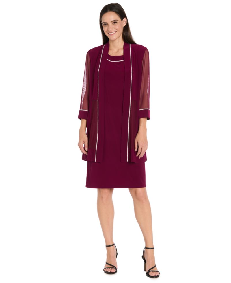 Women's 2Pc. Rhinestone-Trim Sheath Dress & Open-Front Jacket