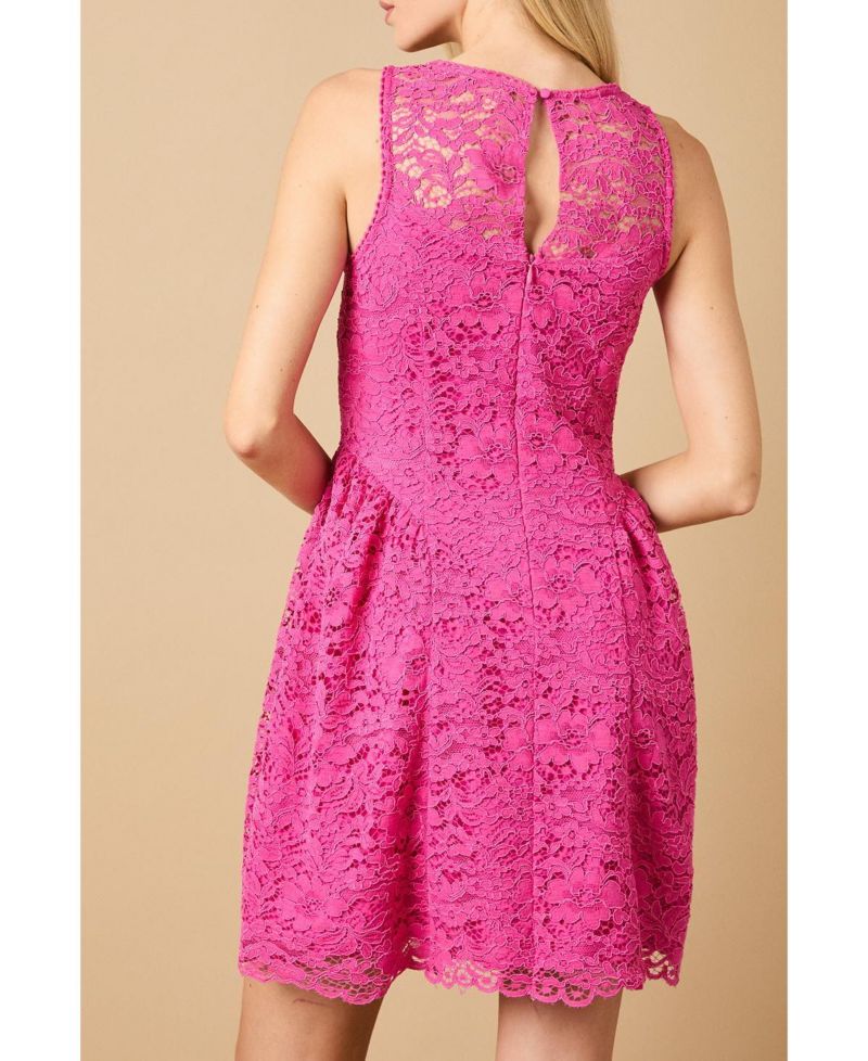 Women's High Neck Lace Detailed Mini Dress
