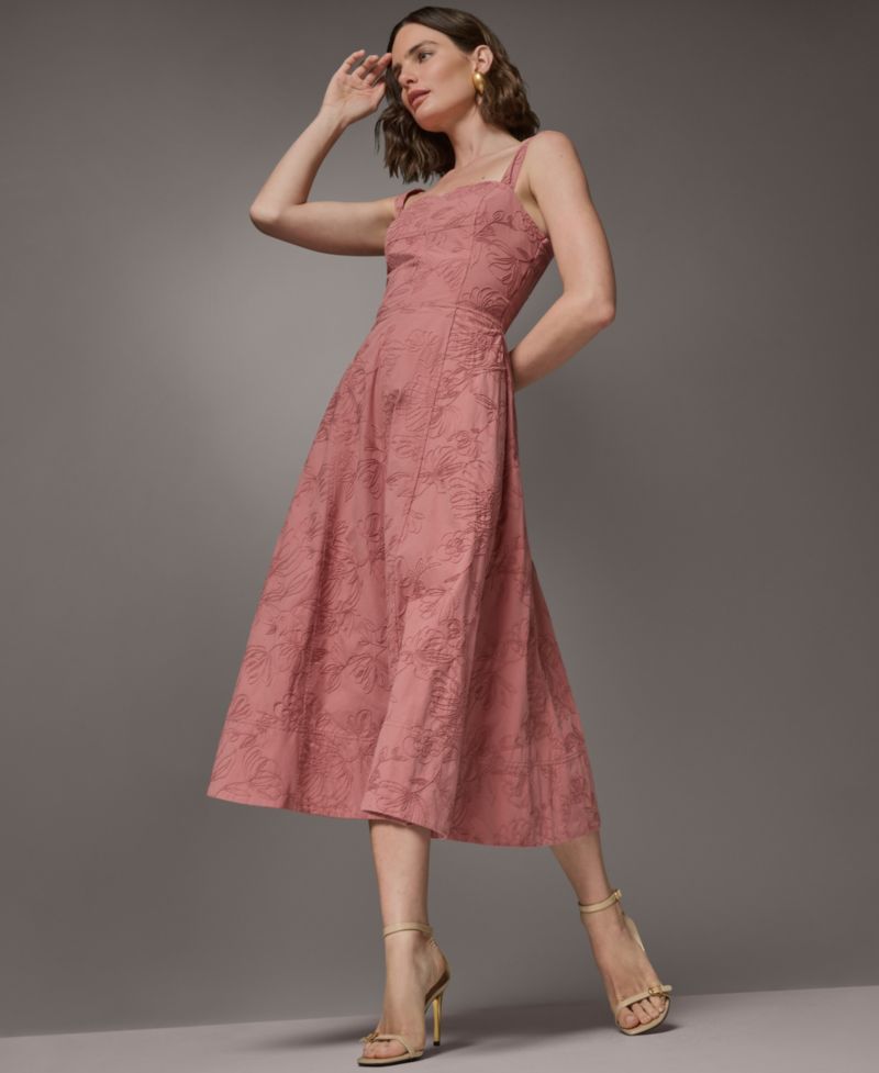 Women's Sleeveless Floral Sweetheart Midi Dress