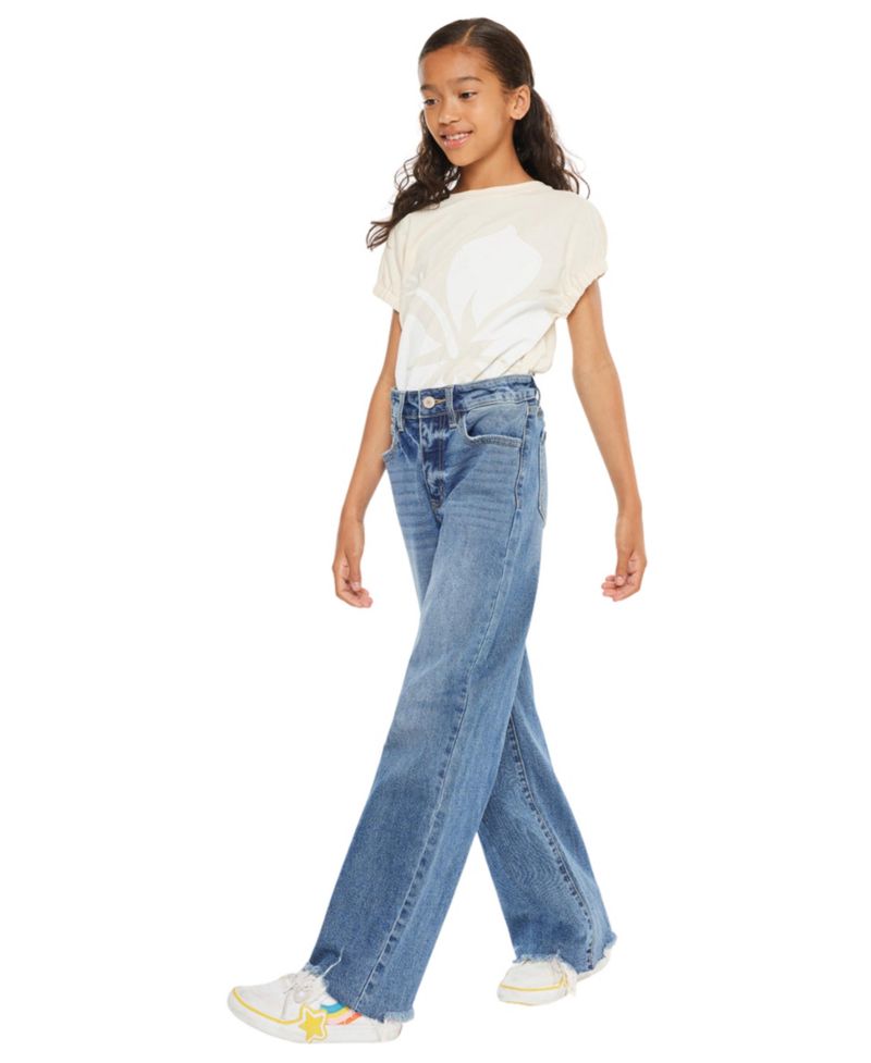 Girl's Kitty High Rise Slim Wide Leg Hem Detail Jeans