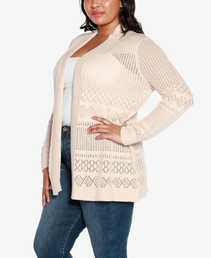 Plus Size Pointelle Open Cardigan Sweater