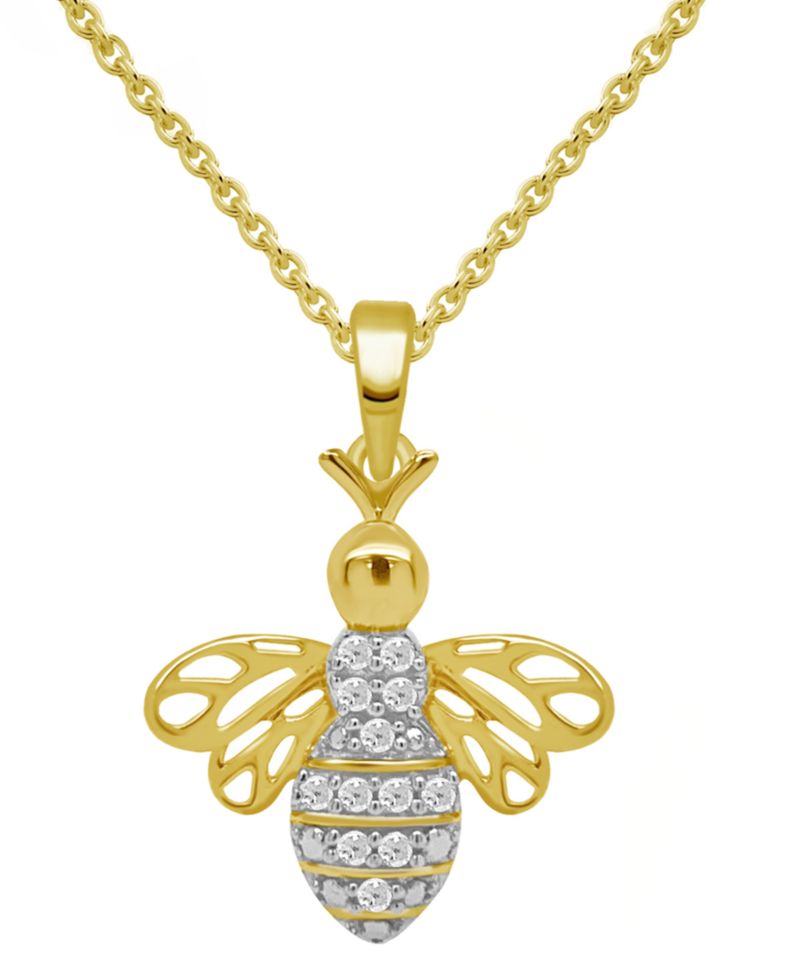 Diamond Bee 18" Pendant Necklace (1/10 ct. t.w.) in Sterling Silver or 14k Gold-Plated Sterling Silver
