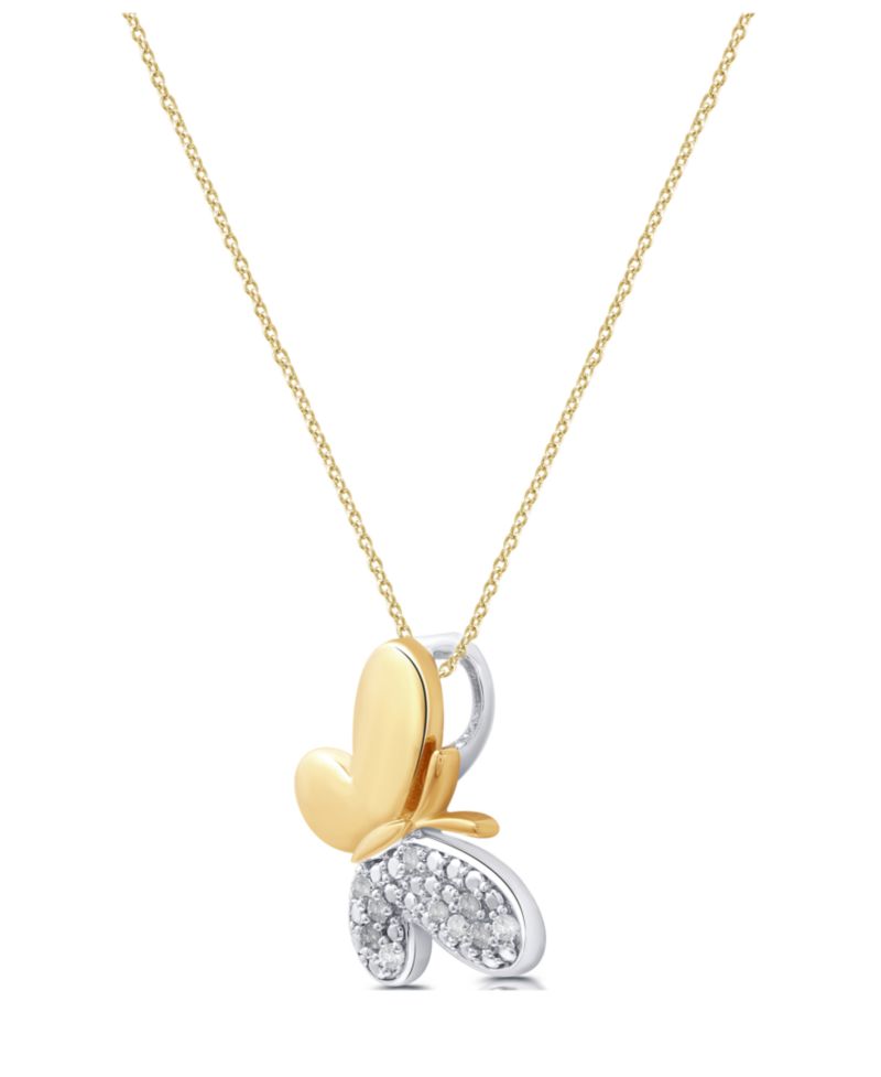 Diamond Butterfly Pendant Necklace (1/10 ct. t.w.) in Sterling Silver (also in 14k Gold-Plated Sterling Silver)