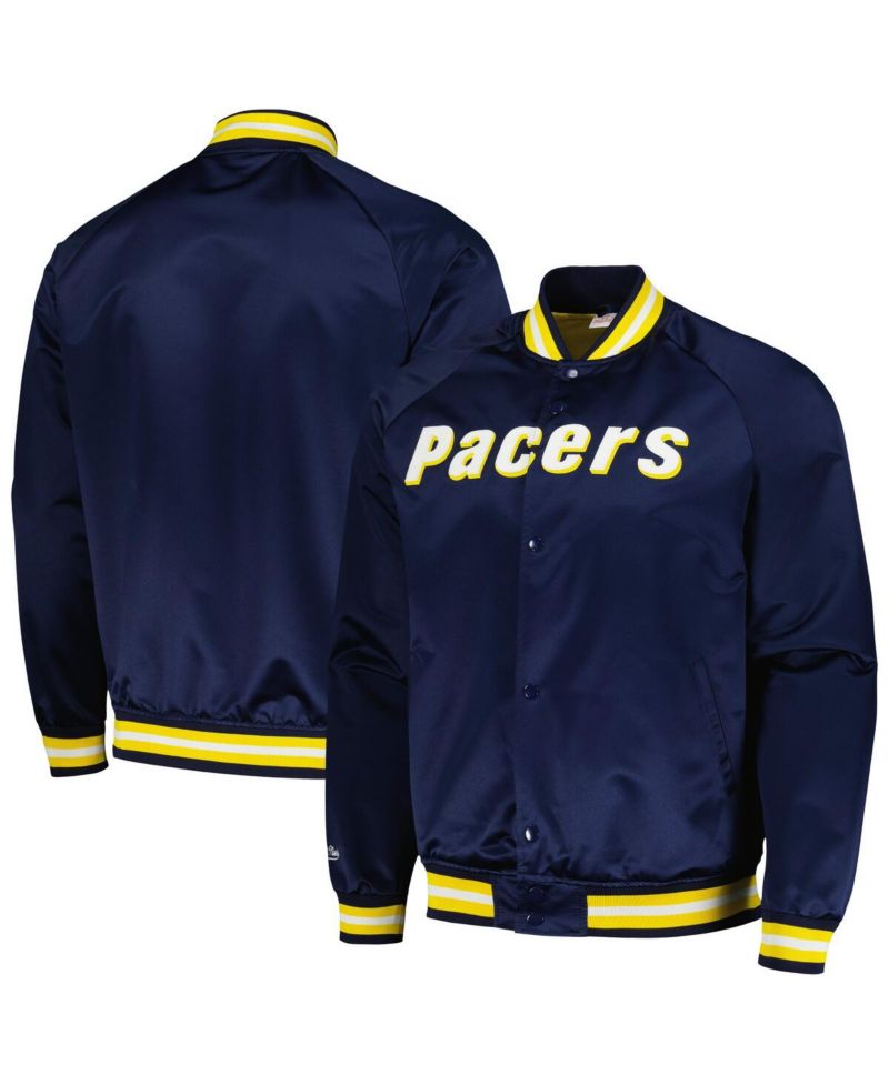 Men's Navy Indiana Pacers Hardwood Classics Throwback Wordmark Raglan Full-Snap Jacket