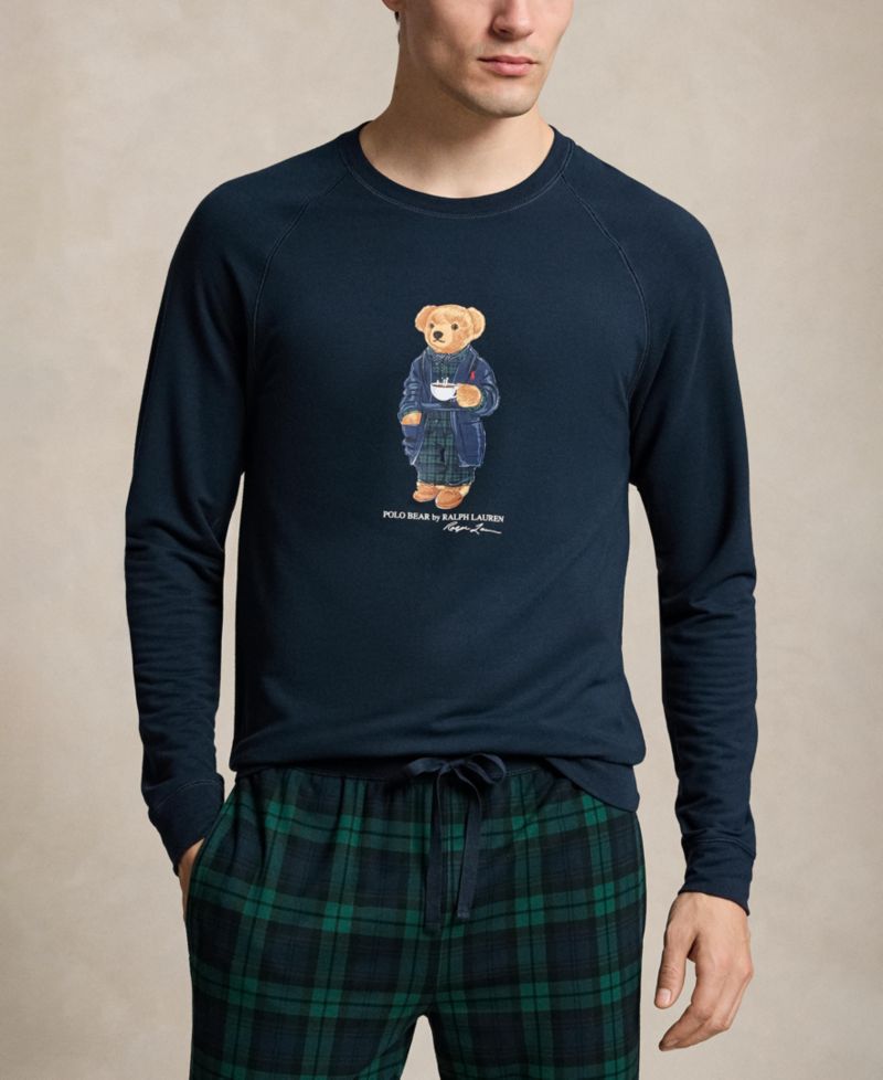 Men's Polo Bear Long-Sleeve Crewneck French Terry Top and Pajama Pants, 2-Piece Set