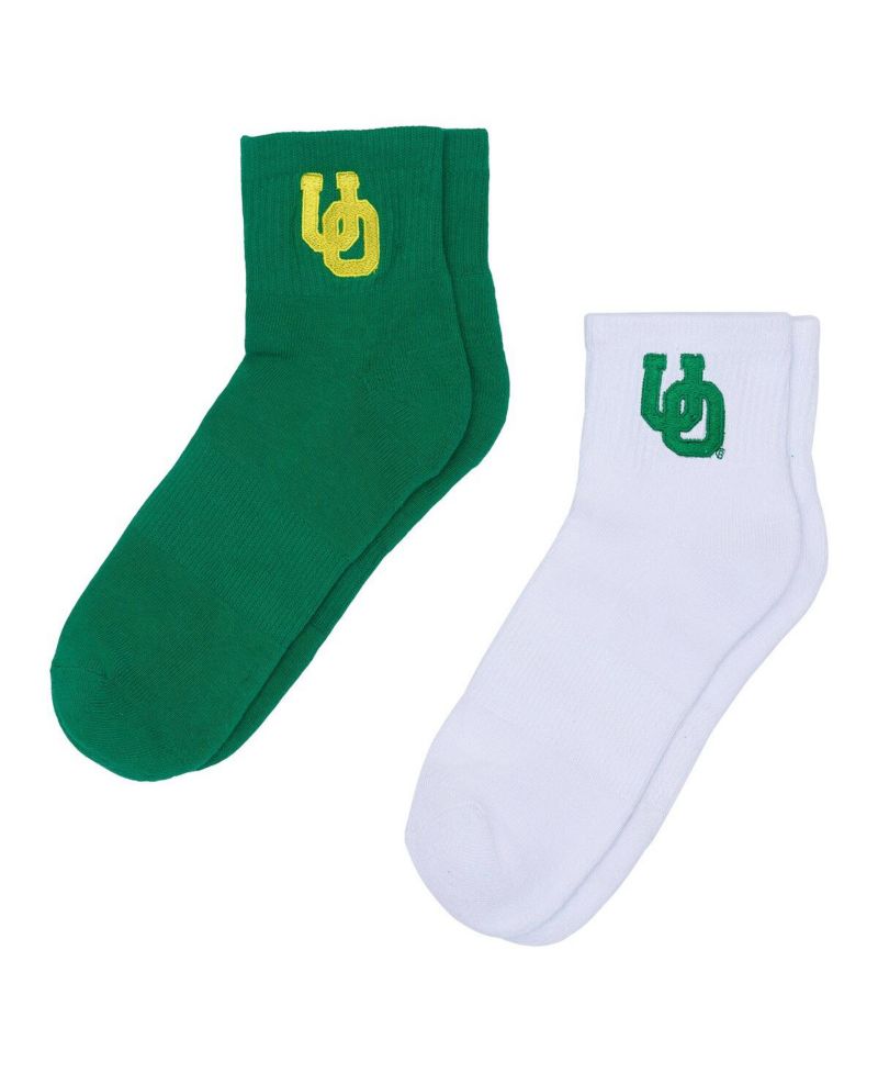 Women's 2-Pack White/Green Oregon Ducks Quarter-Length Socks