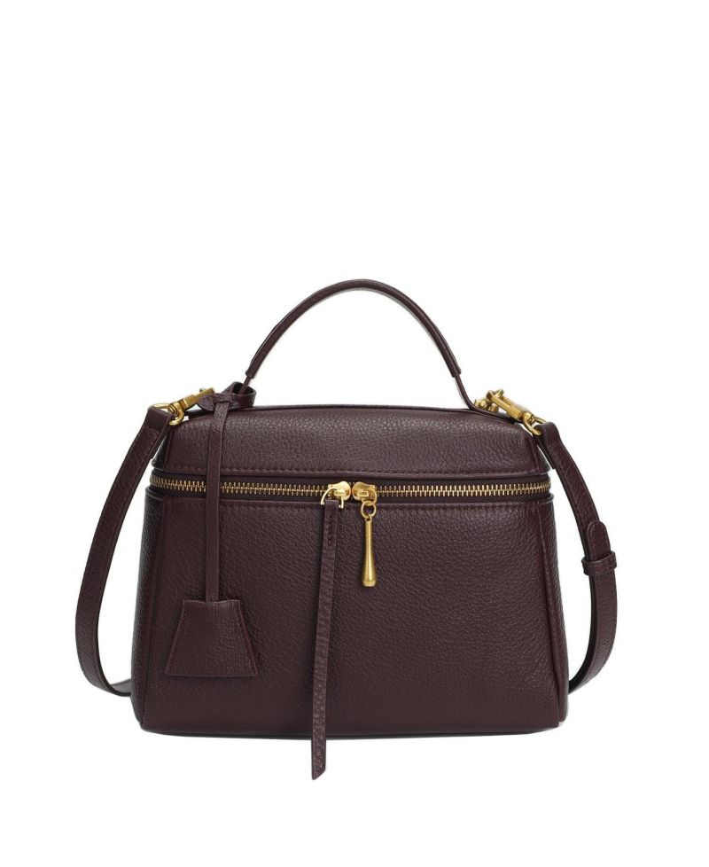 Arden Genuine Leather Top Handle Satchel, Small Crossbody Bag, Structured Shoulder Purse with Adjustable Strap and Zip Closure