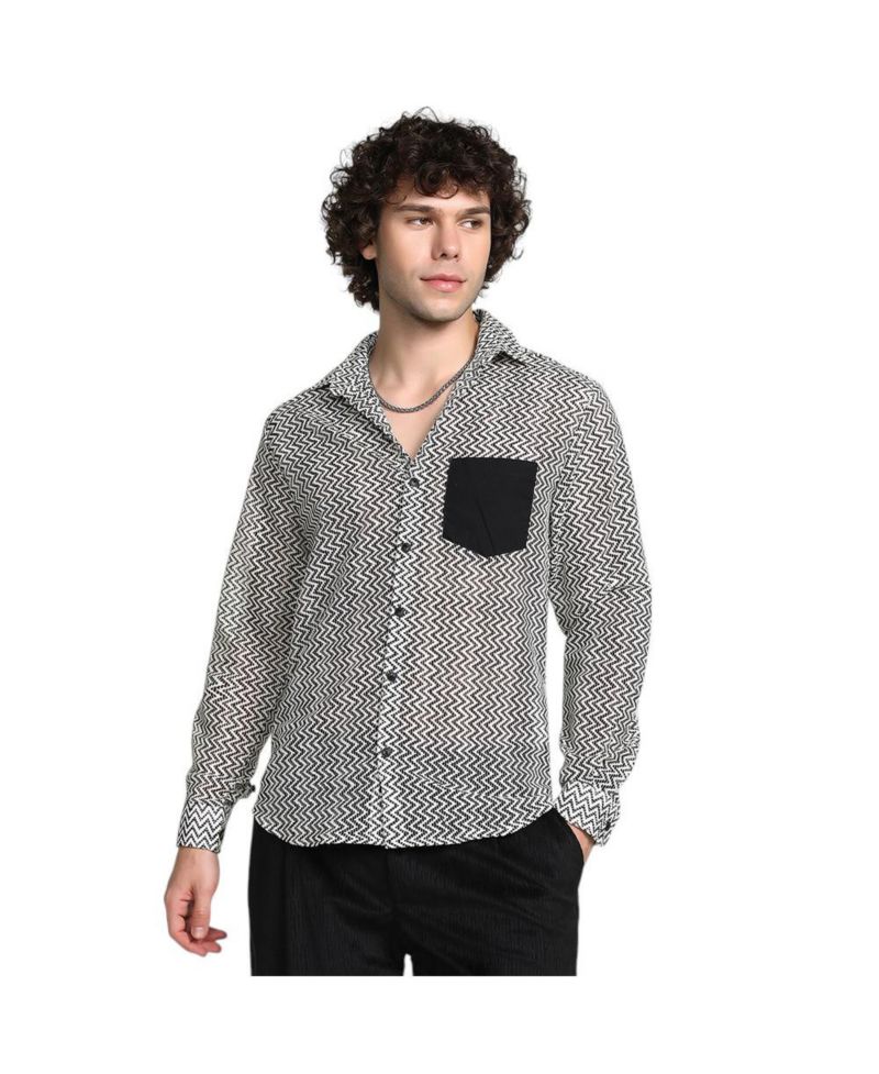 Men's Onyx Black & Cream White Zig-Zag Block Shirt