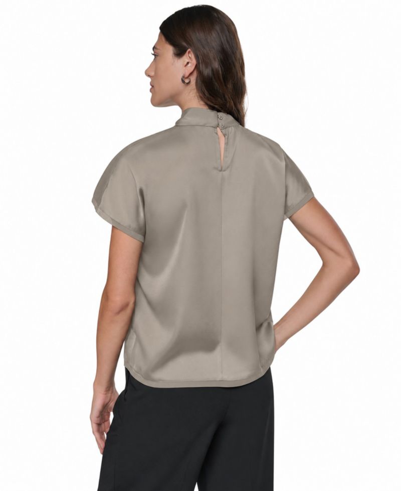 Women's Short-Sleeve Mock-Neck Satin Blouse