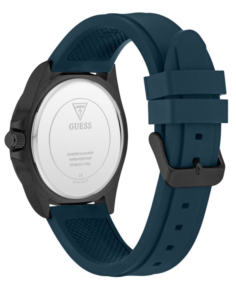 Men's Black Stainles Steel Teal Silicone Analog Watch, 42mm