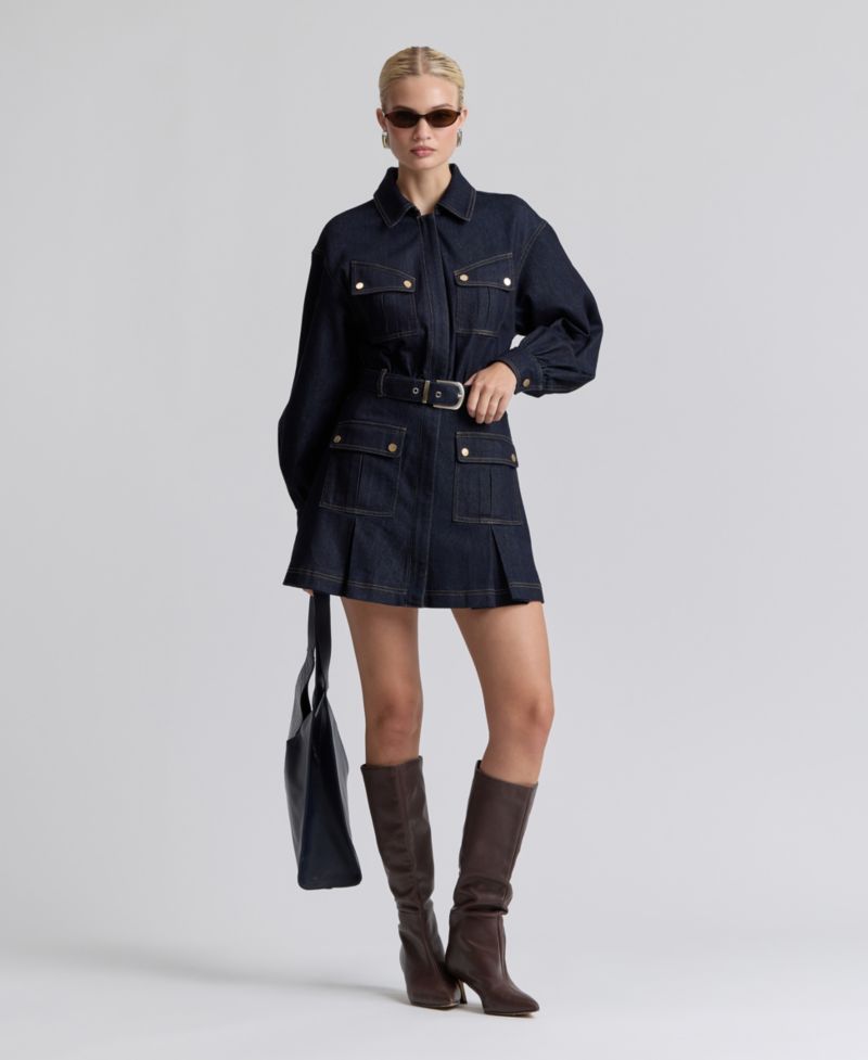 Women's Stretch Denim Belted Cargo Mini Dress