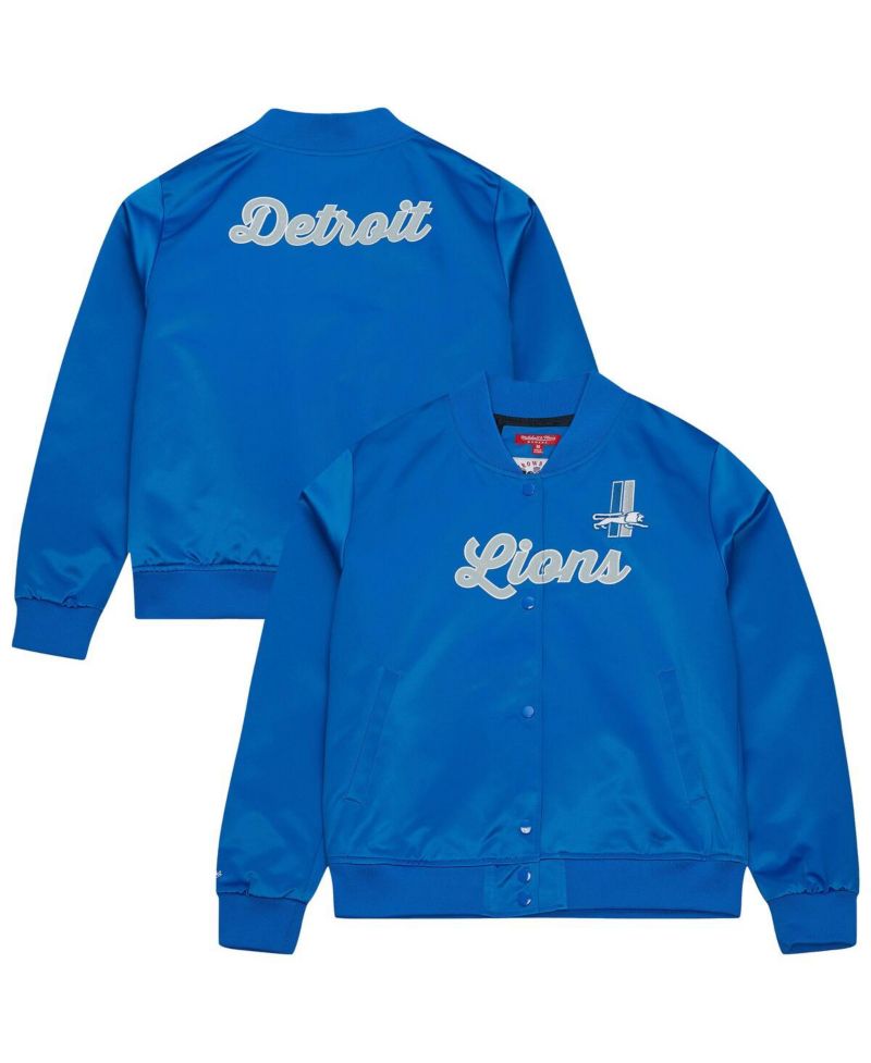 Women's Blue Detroit Lions Full-Snap Satin Jacket