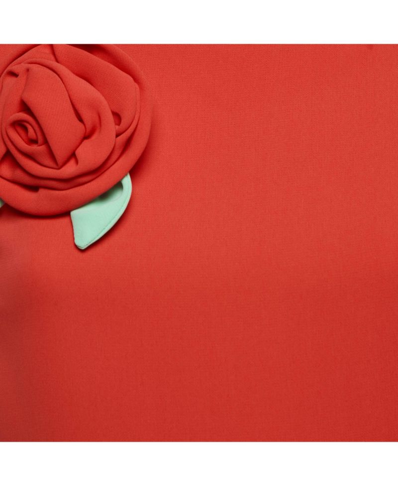 Women's Cheap and Chic Red Chiffon Shift Dress with Corsage Rose Detail