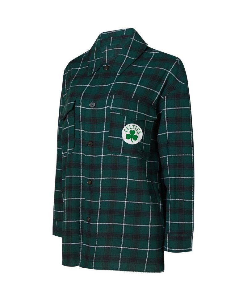 Women's Hunter Green, Black Boston Celtics Boyfriend Button-Up Nightshirt