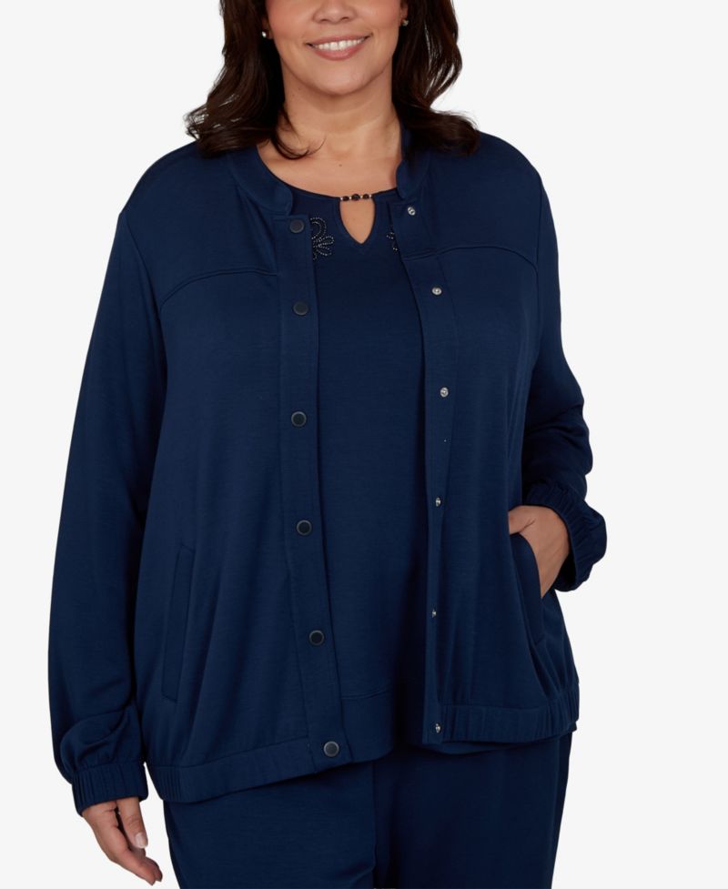Plus Size Mandarin-Collar Lightweight Stretch Jacket