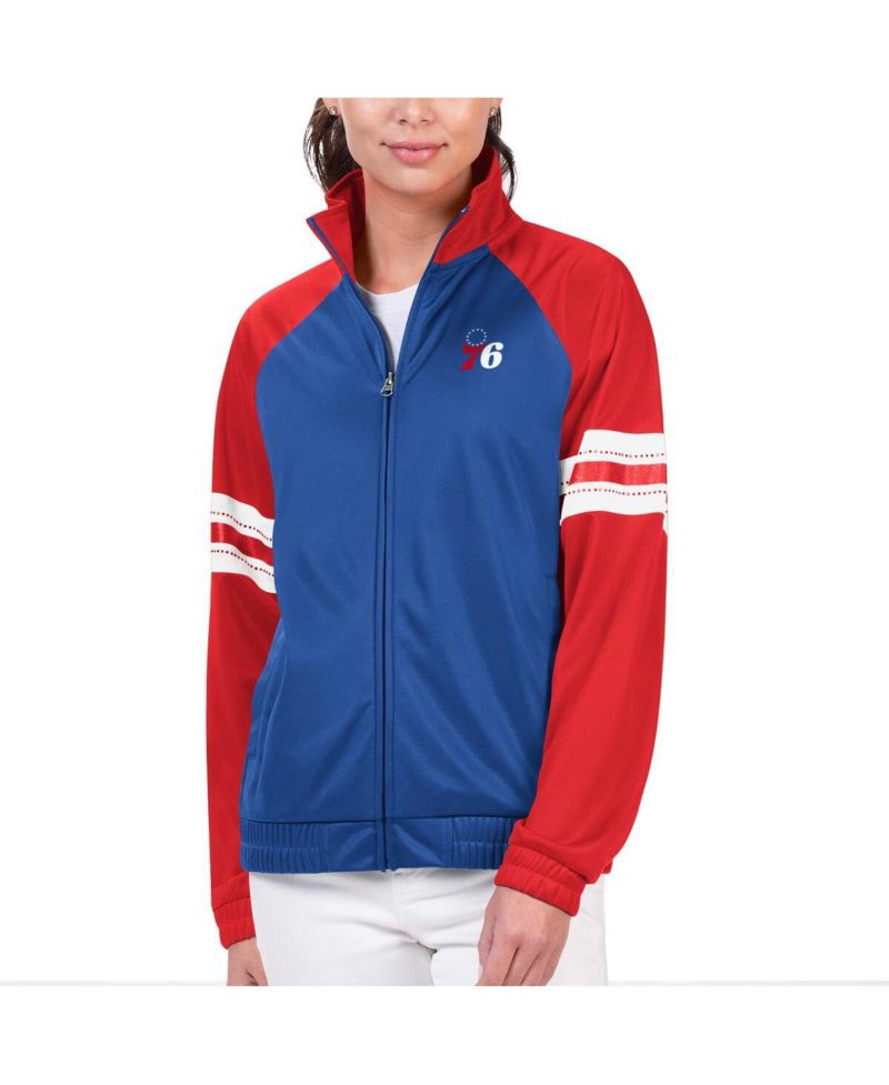 Women's Royal Philadelphia 76ers Main Player Raglan Rhinestone Full-Zip Track Jacket