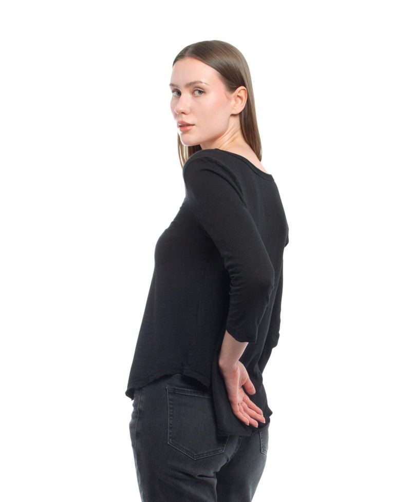 Women's Clothing 3/4 Sleeve V-Neck Shirttail Tee