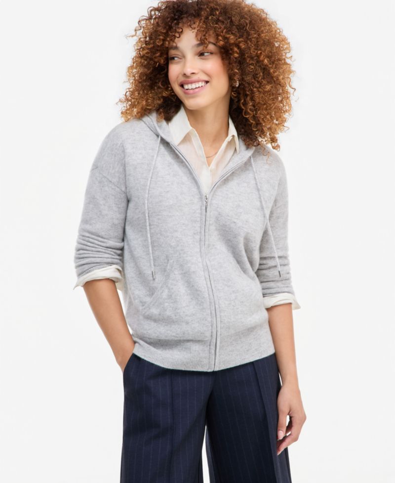 Petite Cashmere Long-Sleeve Zip-Front Hoodie