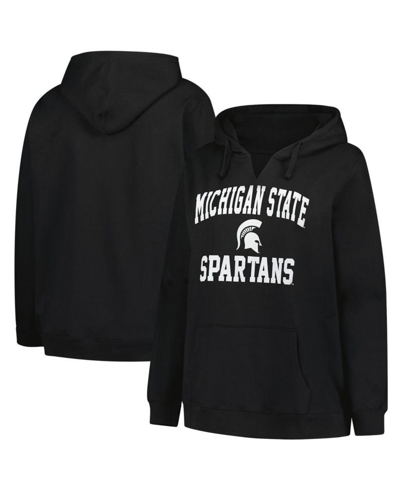 Women's Black Michigan State Spartans Plus Size Heart & Soul Notch Neck Pullover Hoodie