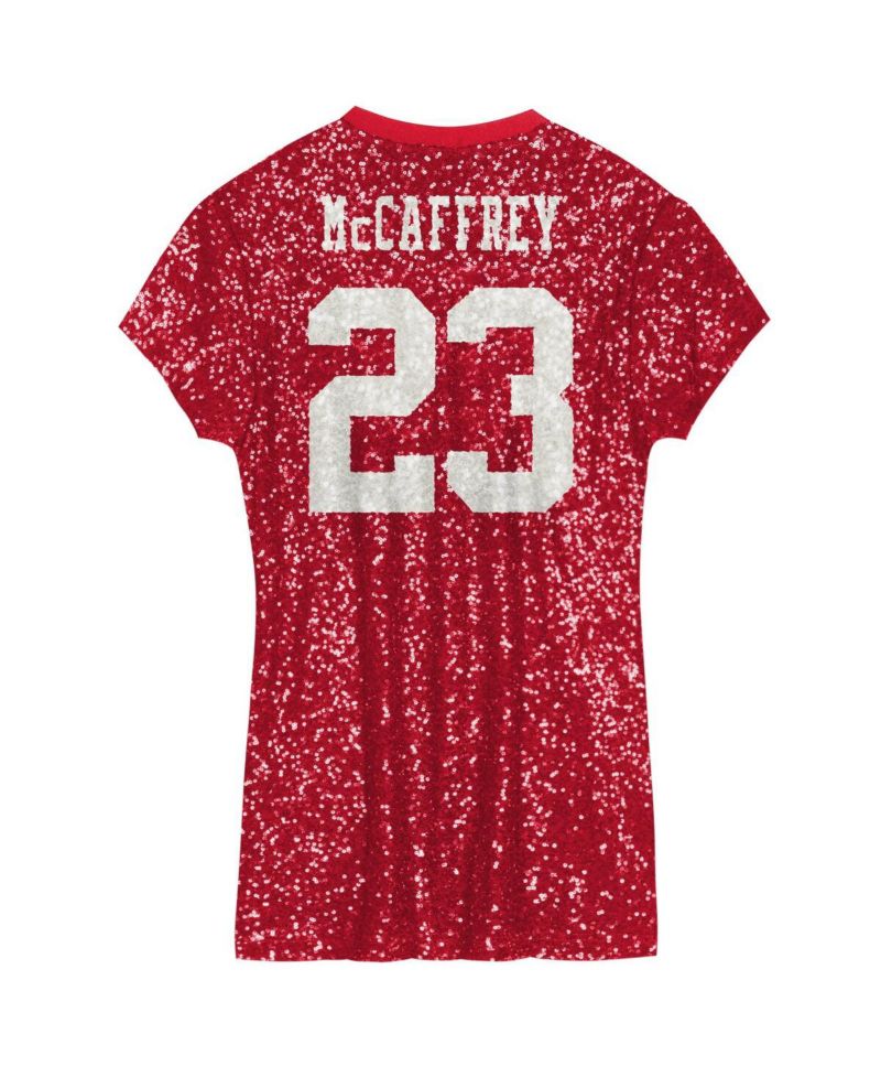 Big Girls Christian McCaffrey Scarlet San Francisco 49ers Sequin Player Name & Number V-Neck Dress