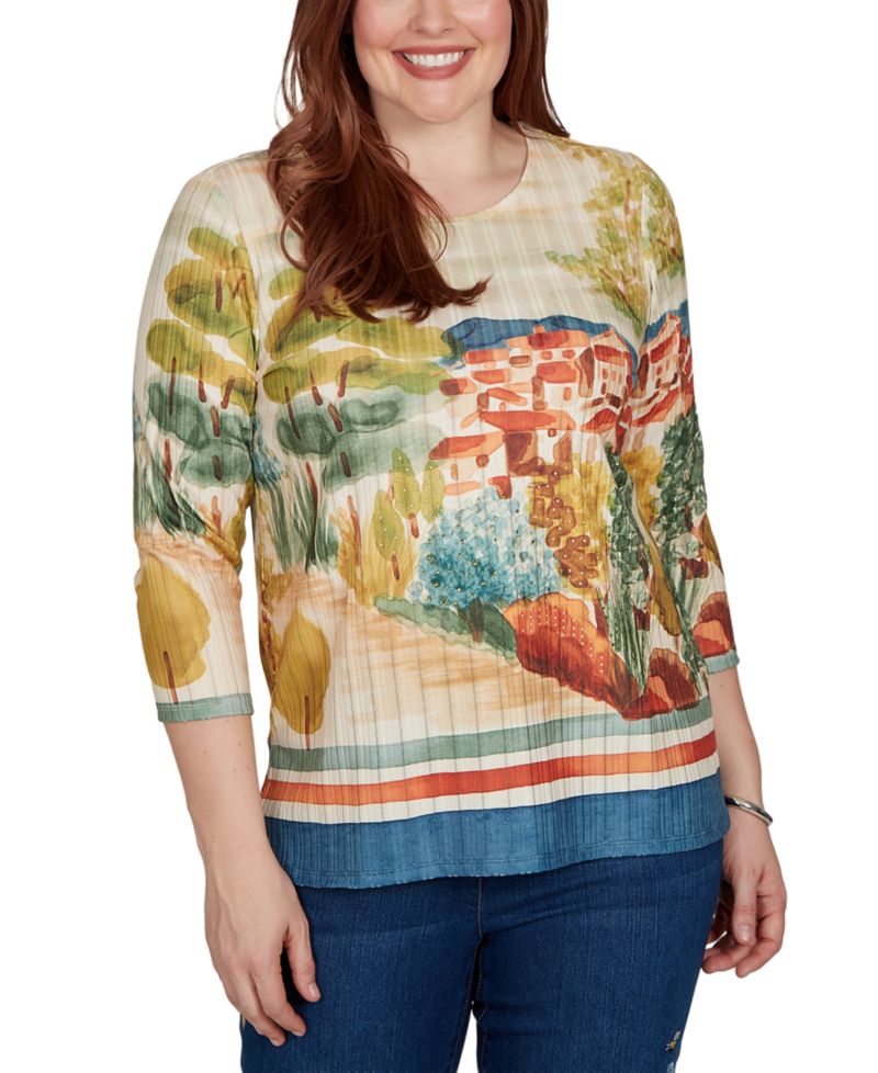 Women's Knit Crew Neck 3/4-Sleeve Top