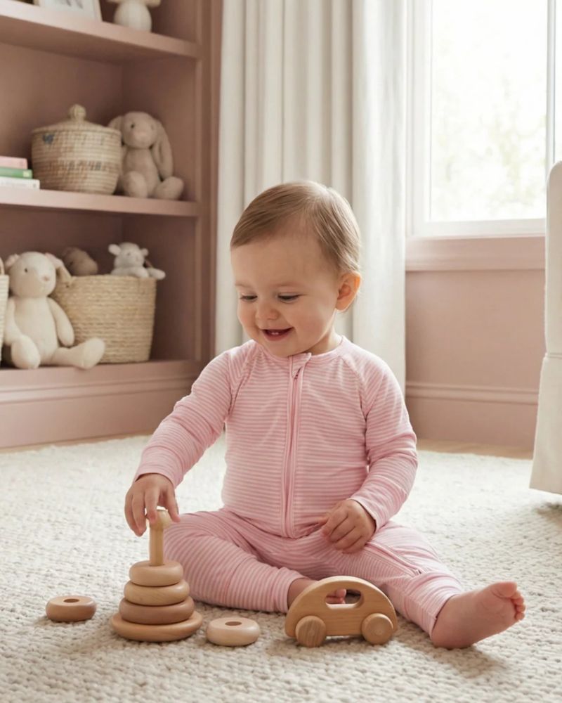 Baby Girls Peony Stripe Bamboo Sleeper