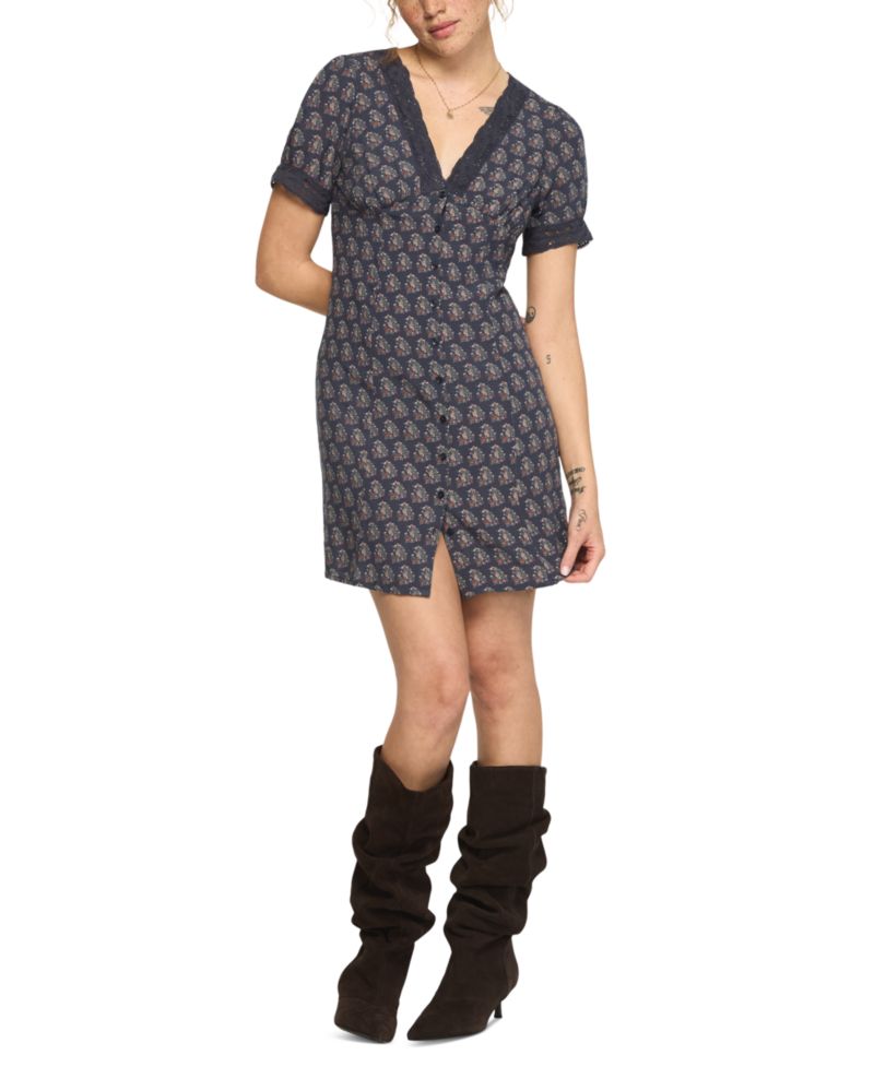 Women's Lace-Trimmed Short-Sleeve Mini Dress