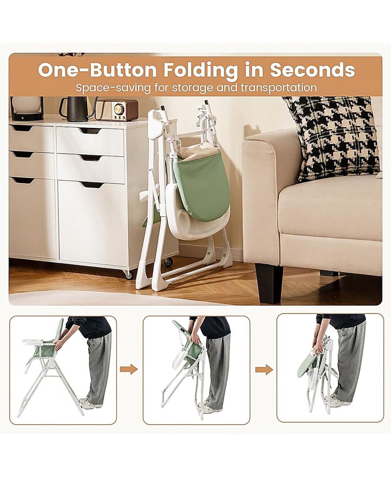 Baby Compact Foldable High Chair with Removable Waterproof Cushion