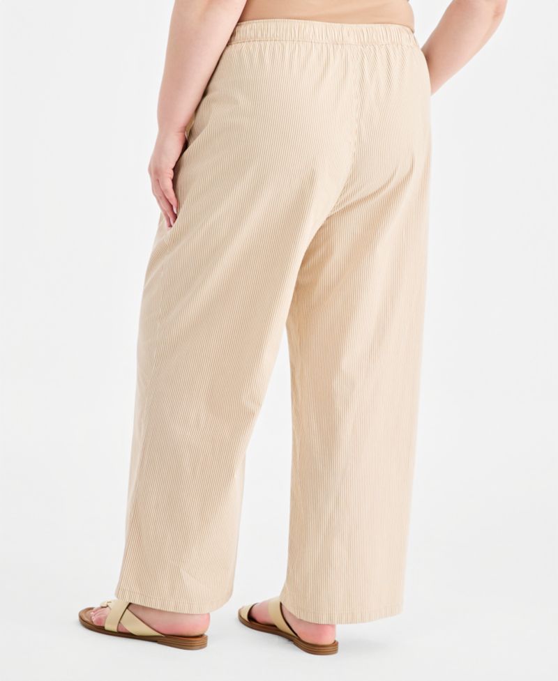 Plus Size Striped Wide-Leg Pull-On Pants