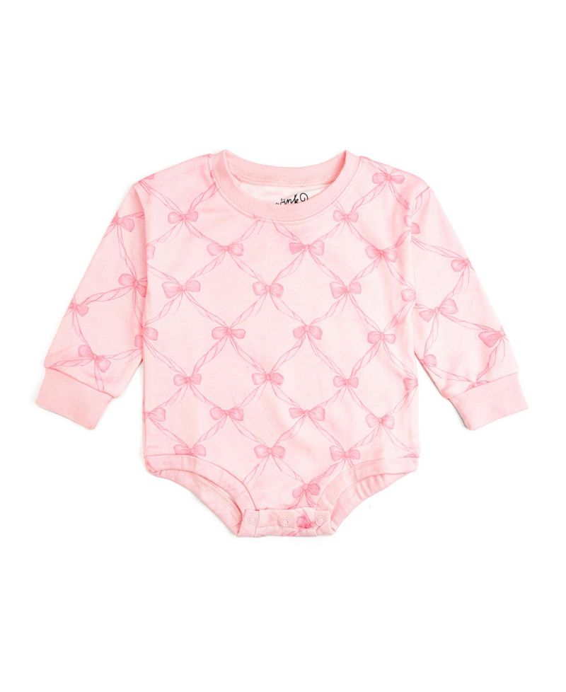 Baby Girls Bow Trellis Long Sleeve Romper
