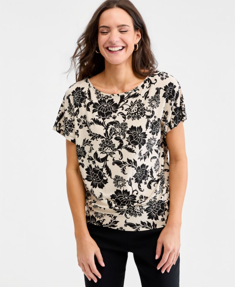 Petite Bianca Floral Banded-Hem T-Shirt