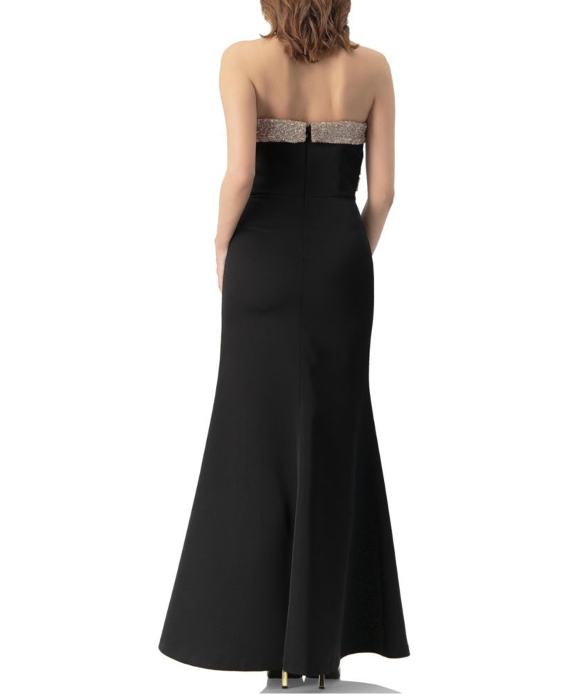 Women's Long Strapless Dress with Sequin Bow