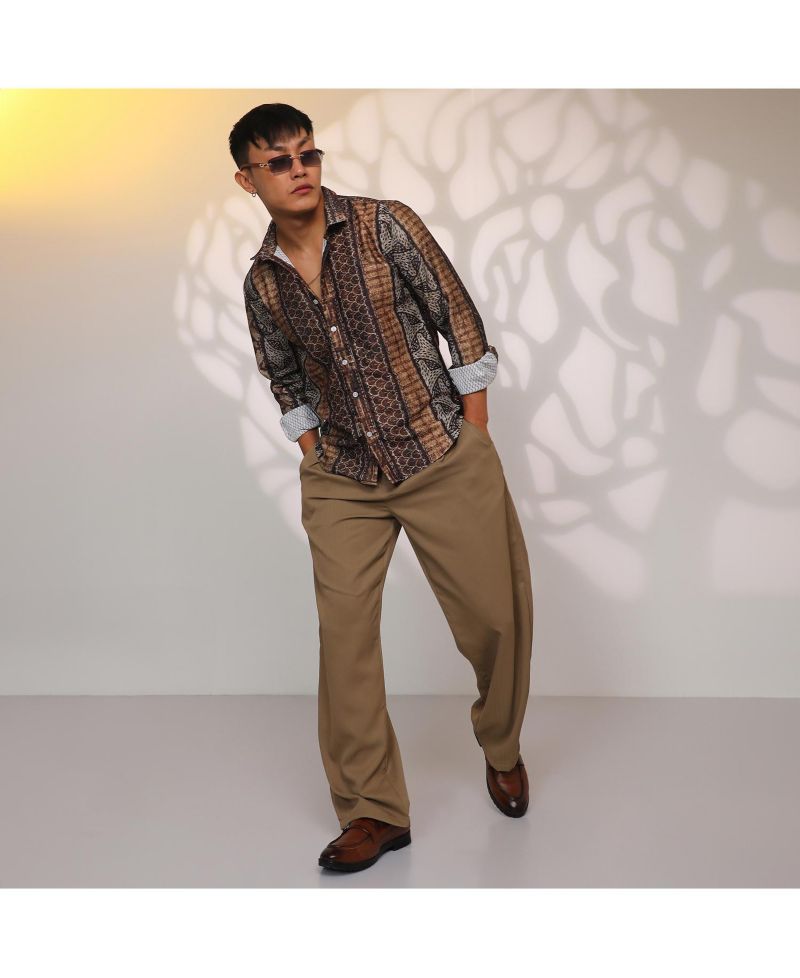 Men's Chocolate Brown Folk Print Shirt