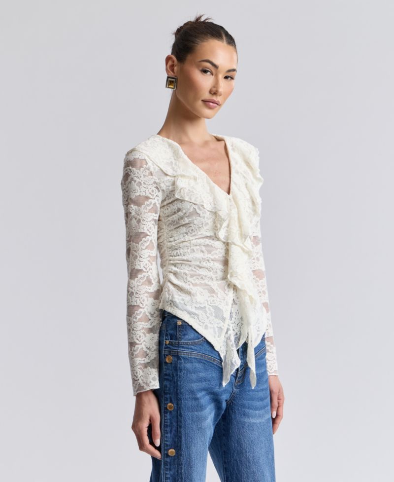 Women's Ruffle-Detail Lace Cardigan