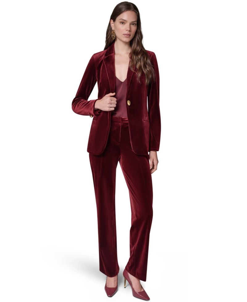 Women's Classic No Front Velvet Straight Mid-Rise Pants